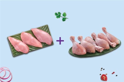 Combo: (480g Boneless Chicken Breast Fillet Pack + Chicken Drumsticks Pack of 6)