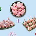 Triple Combo: (300g Boneless Chicken Cubes + Chicken Drumsticks (Pack of 6) + 230g Chicken Lollipop with partial skin)